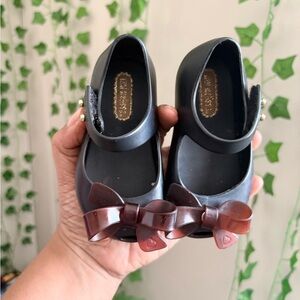 Mini Melissa Toddler Size 5 USA Black Mary Jane Jelly Shoes w/ Tortoise Bows